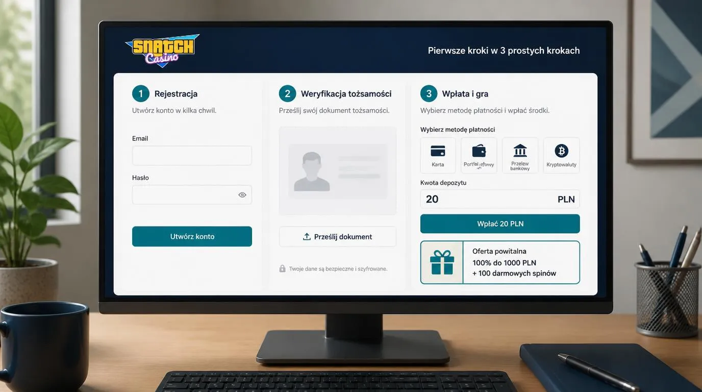 Panel rejestracji, weryfikacji tożsamości i wyboru płatności w kasynie internetowym