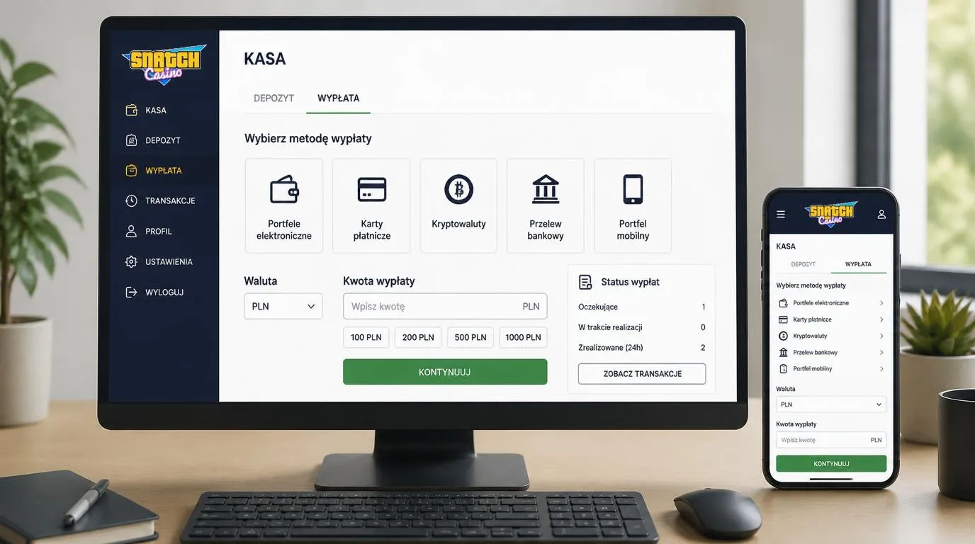 Panel kasjera z wyborem kart, portfeli elektronicznych, przelewu bankowego i kryptowalut oraz walutą PLN